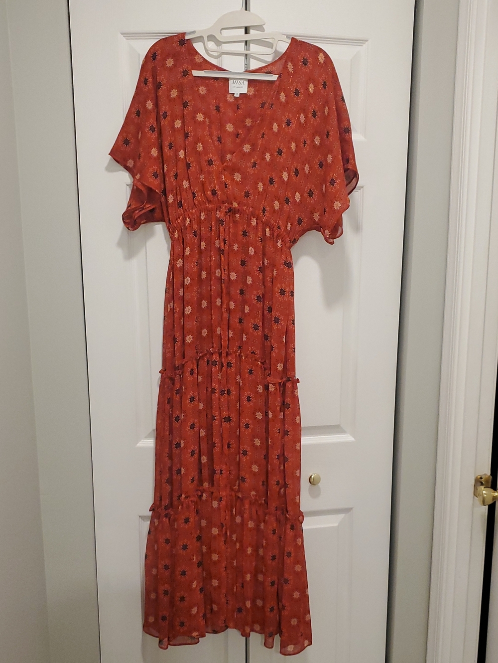 Misa Los Angeles Rust Orange Floral Tiered Maxi Dress